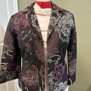 Chicos Vintage Tapestry Blazer Jacket Metallic Gold Paisley Textured Weave 1